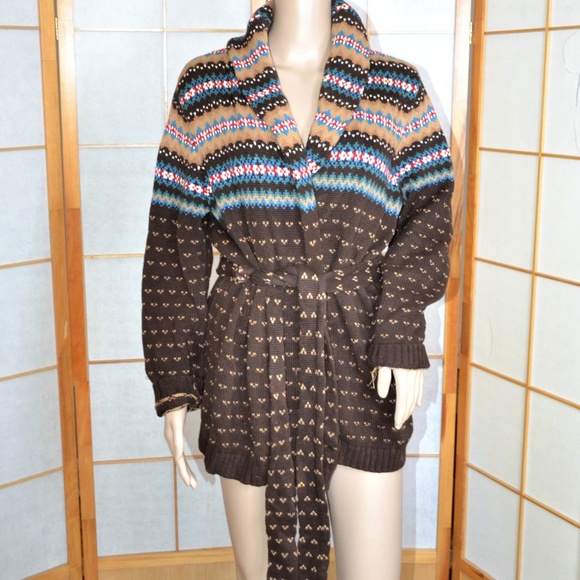 Chaps Sweaters - Chaps Fair Isle Brown& Blue Cotton Cardigan L